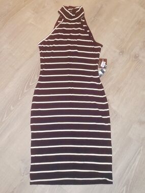 Striped High Neck Bodycon Dress